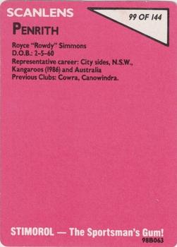 1988 Scanlens #99 Royce Simmons Back